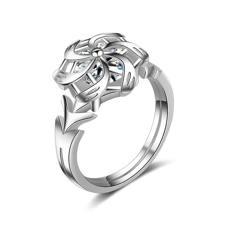 luckacco 2023 new fashion silver color wedding ring for women men the galadriel nenya windmill shape jewelry christmas friends gift