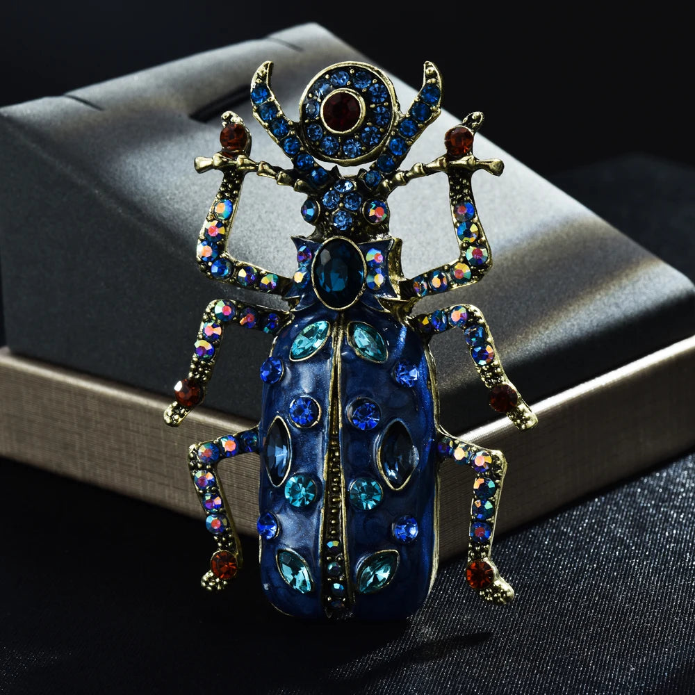 luckacco big crystal beetle with big coin eye enamel insect brooch 4 colors