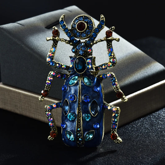 Luckacco Big Crystal Beetle With BIG Coin Eye Enamel Insect Brooch 4 Colors