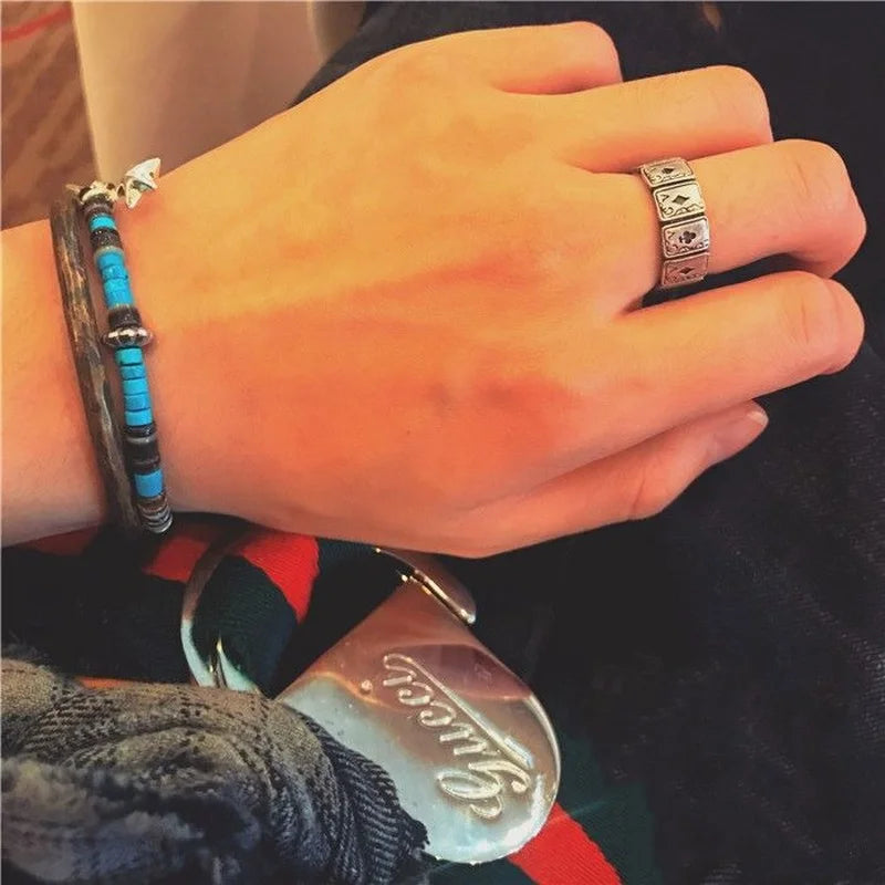 luckacco 925 silver original design creative playing card shape ring hip hop exaggerated dance party birthday gift men and women jewelry