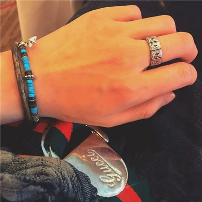 Luckacco 925 silver original design creative playing card shape ring hip hop exaggerated dance party birthday gift men and women jewelry