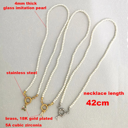 Luckacco QMHJE Initial Charm Letters Imitation Pearl Necklace Women Men Choker Stainless Steel Clasp Sailor Buckle 42cm Small Alphabet
