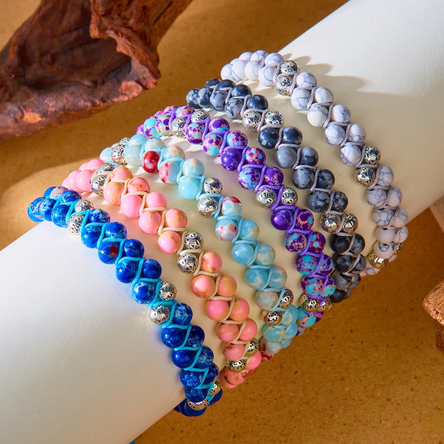 luckacco fashion colorful natural stone beaded bracelet for women braided bracelet bohemian holiday jewelry adjustable gift