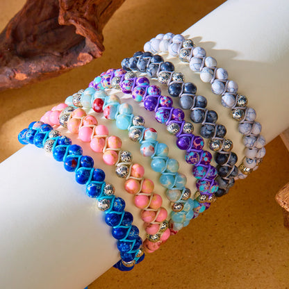 Luckacco Fashion Colorful Natural Stone Beaded Bracelet for Women Braided Bracelet Bohemian Holiday Jewelry Adjustable Gift