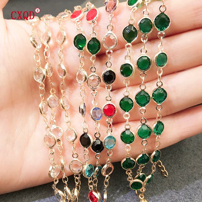 Luckacco Beautiful Fashion Multicolor Stainless Steel Lobster Clasp Glass Copper Combination Golden Bracelets For Women Girls Kids Gift