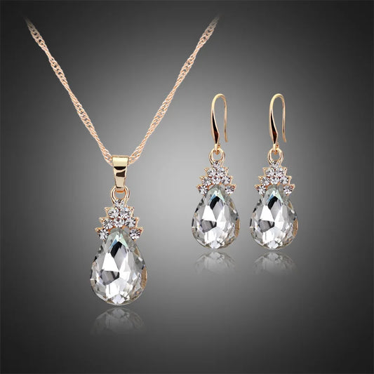 Luckacco 3pcs/set Gold color Jewelry Sets Wedding Beads Crystal Bridal Jewellery bridal necklace earrings wedding party gift set