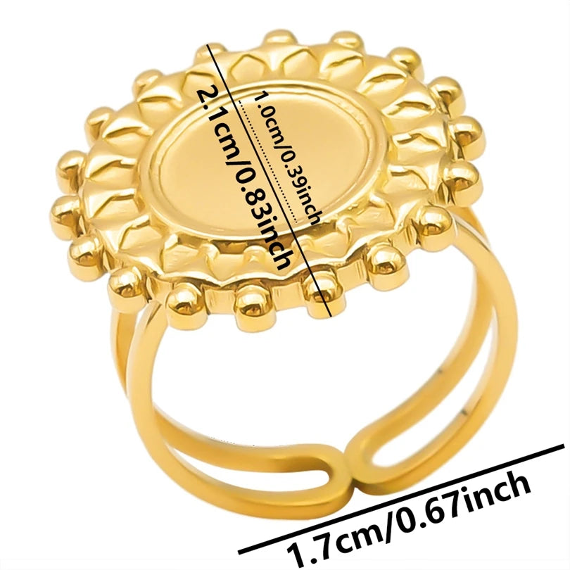 luckacco oval square leaf heart sun base open adjustable ring diy rhinestone oil drop stainless steel rings for women men jewelry bagues