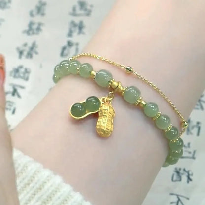 Luckacco LATS Green Glass Imitation Opal Bracelet for Women Exquisite Gold Color Leaves Wrist Strap Bangle Chain Bracelets Girls Gifts