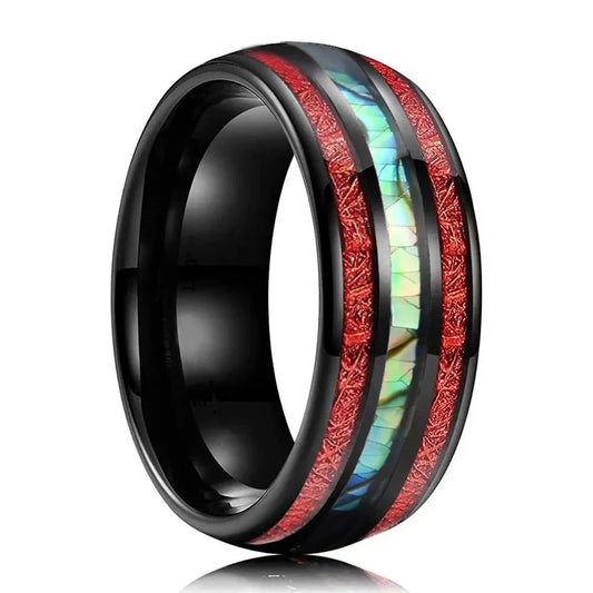 Luckacco Fashion 8mm Men Stainless Steel Rings Silver Color Brushed Deer Antler And Koa Wood Rings for Men Wedding Band Jewelry