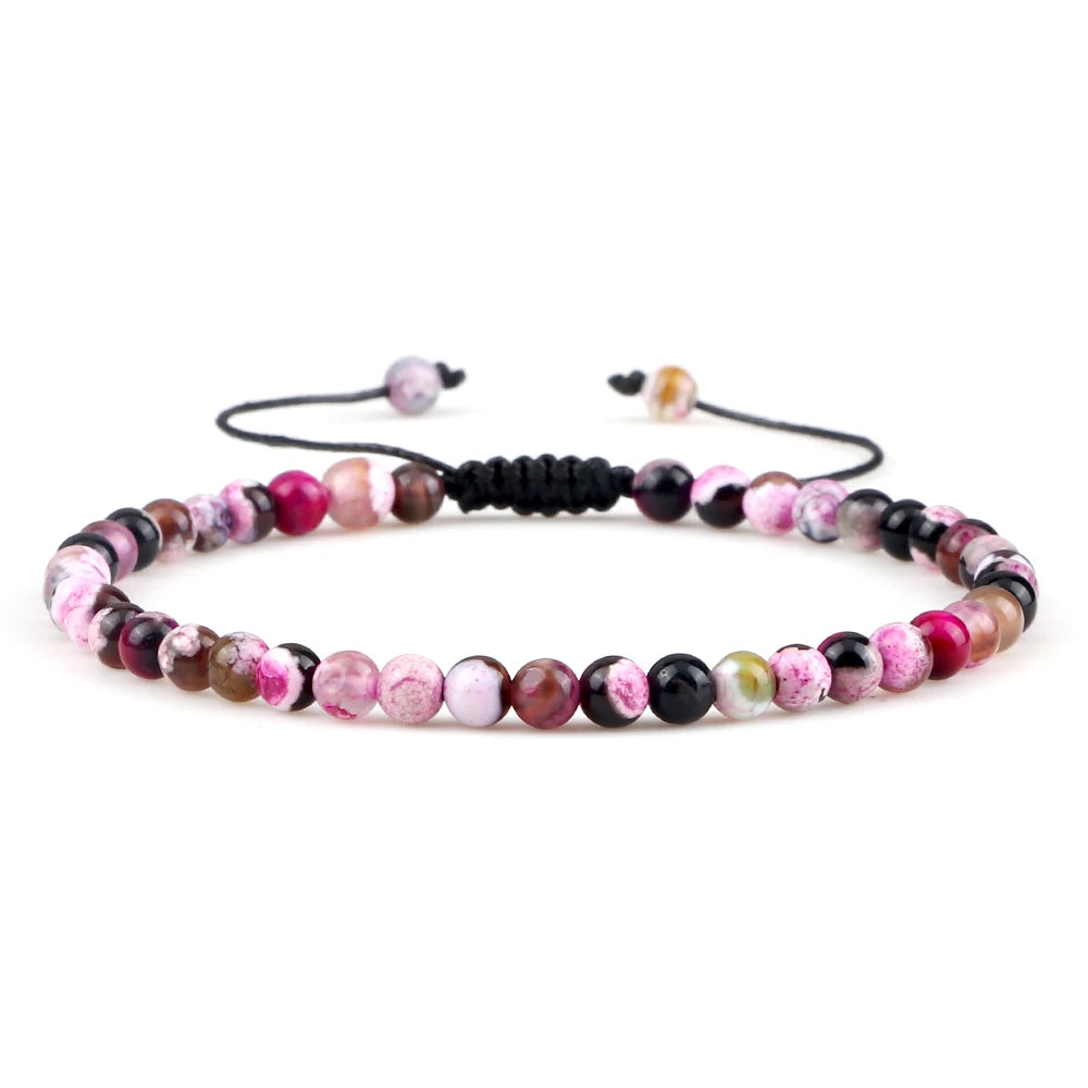 luckacco fashion women bracelets natural agates onyx stone minimalist 4mm beads bracelet handmade girls vacation jewelry best friend gift