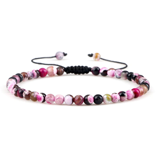 Luckacco Fashion Women Bracelets Natural Agates Onyx Stone Minimalist 4mm Beads Bracelet Handmade Girls Vacation Jewelry Best Friend Gift