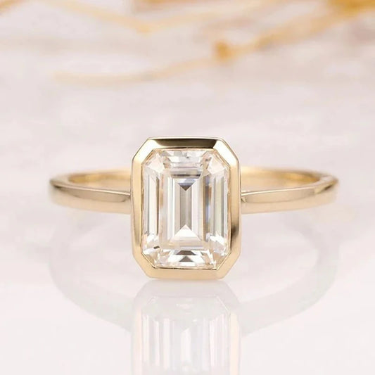Luckacco Luxury 1-3ct Emerald Cut Moissanite Ring 925 Sterling Silver Engagement Solitaire Rings for Girl Gold Plated Anniversary Gifts