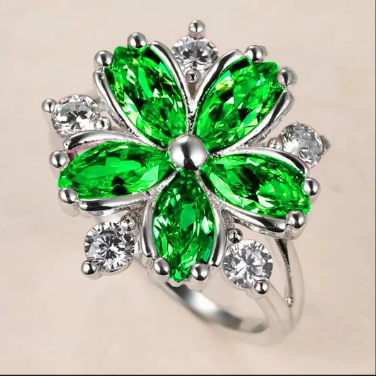 Luckacco Flower Collection ! Exquisite Colorful Cubic Zircon Flower Engagement Ring For Women Party Jewelry Hand Accessories Size 6-10