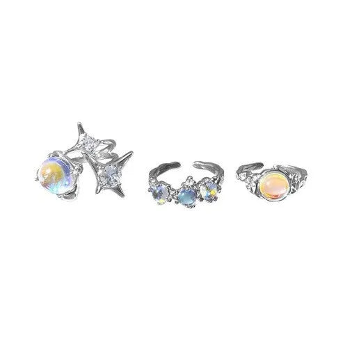 luckacco 2024 fashion jewelry crystal rings heart adjustable ring irregular geometry punk vintage rings set for women girls