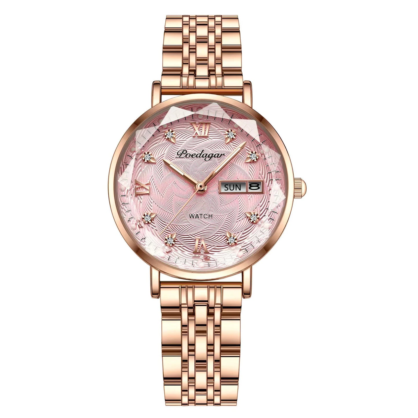 luckacco poedagar elegant luxury women watch waterproof luminous date week ladies watches fashion stainless steel quartz woman wristwatch