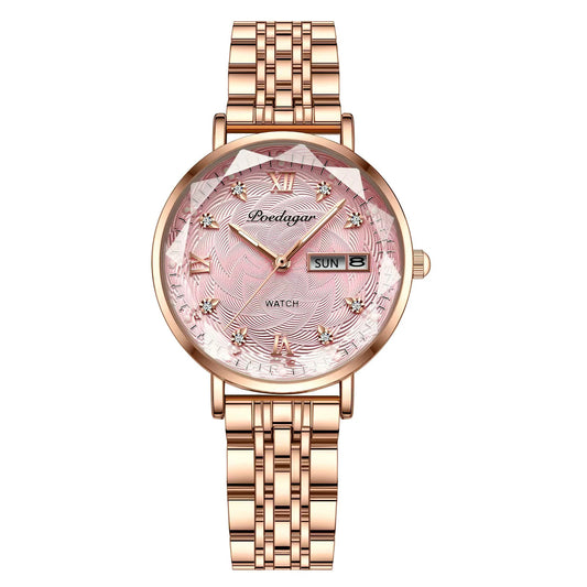 Luckacco POEDAGAR Elegant Luxury Women Watch Waterproof Luminous Date Week Ladies Watches Fashion Stainless Steel Quartz Woman Wristwatch