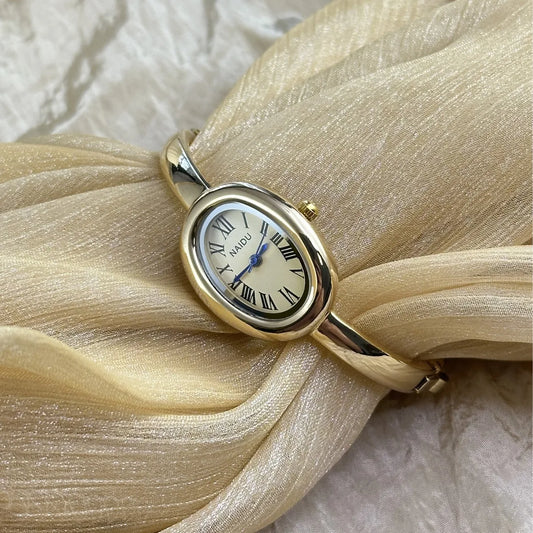 Luckacco Simple Oval Women Quartz Watch Luxury Roman Numerals Reloj Vintage Clock Ladies Stainless Steel Orologio Gold Sliver Wristwatch