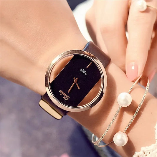 Luckacco Famous Watch Women Luxury Leather Skeleton Strap Dress Watch Casual Quartz Wristwatch Stainless Steel Reloj Mujer часы женские