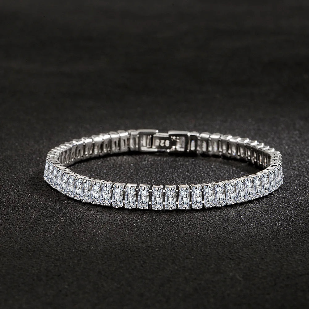 luckacco charms 925 sterling silver bracelet elegant zircon crystal fine jewelry for women girl engagement wedding party gift 18cm