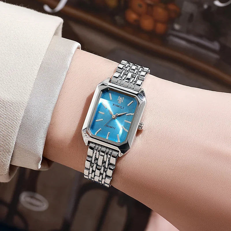luckacco 2025 hot brand stainless steel strap watch women luxury gift quartz wristwatch student fashion simple square quartz watches