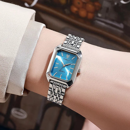 Luckacco 2025 Hot Brand Stainless Steel Strap Watch Women Luxury Gift Quartz Wristwatch Student Fashion Simple Square Quartz Watches