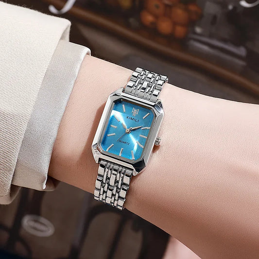 Luckacco 2025 Hot Brand Stainless Steel Strap Watch Women Luxury Gift Quartz Wristwatch Student Fashion Simple Square Quartz Watches