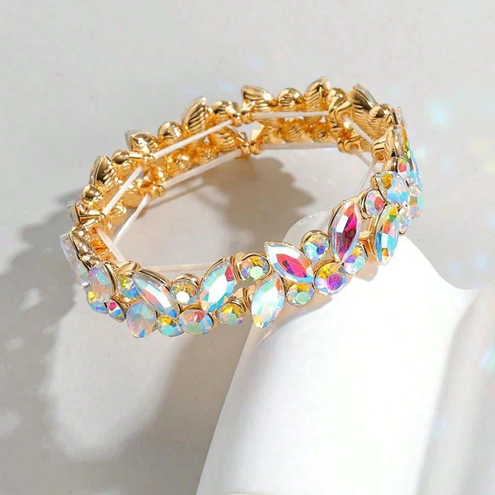 luckacco new fashion luxury crystal rhinestone elastic charm bracelet bangle for women wedding party jewelry accessories