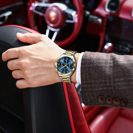 Luckacco POEDAGAR Luxury Sport Man Wristwatch Original Luminous Week Date Watch For Men Stainless Steel Men's Quartz Watches Reloj Hombre