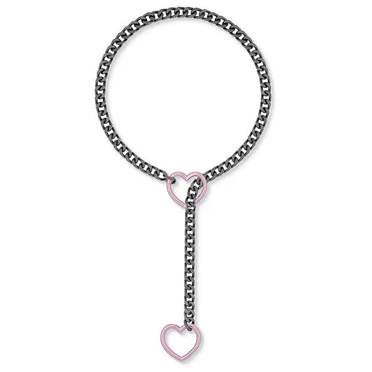 Luckacco Htpwe Women'S Heart Shaped O Ring Slip Chain Necklace Stainless Steel Punk Rock Cuban Jewelry, Adjustable Lariat Chain Jewelry