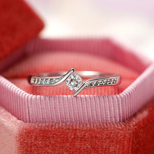 Luckacco daily picks Exquisite Cross Finger Rings with Round Cubic Zirconia Wedding Accessories for Women Simple and Elegant Female Jewelry