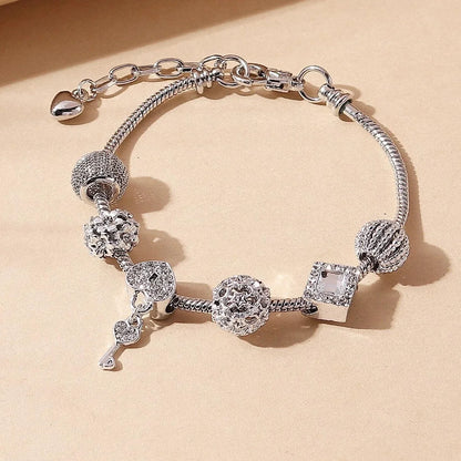 Luckacco 1PC Fashion Multi Element Accessories Drip Oil Rose Love Little Swan Pan Family Bracelet Jewelry Daily Dressing Party Gift -7633