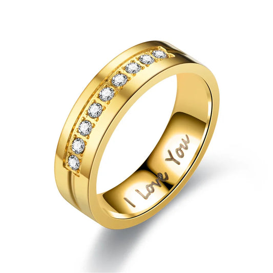 Luckacco Fashion Women Men Titanium Steel Ring Classic Letter I Love You Rings Gold Color Jewelry for Couple Weeding Gift Accessories