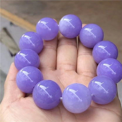 Luckacco Seed Violet Large Round Beads Jadeite Waxy Purple Quartzite Jade Bracelet