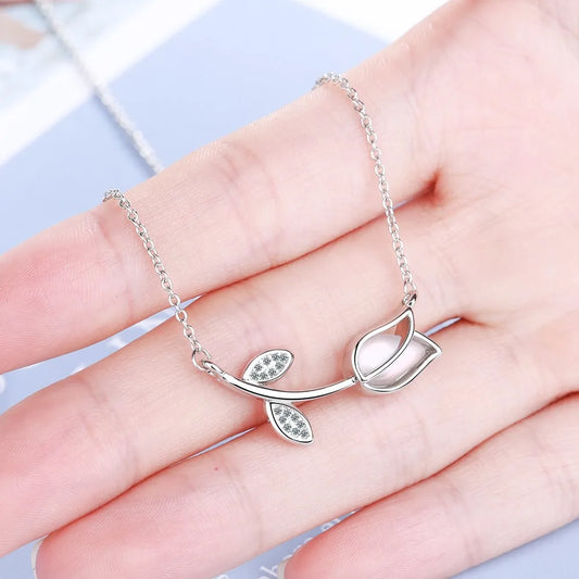 Luckacco 925 Sterling Silver Female Rose Flower Pendant Necklaces For Women Fashion Designer Luxury Quality Fine Jewelry GaaBou Jewellery