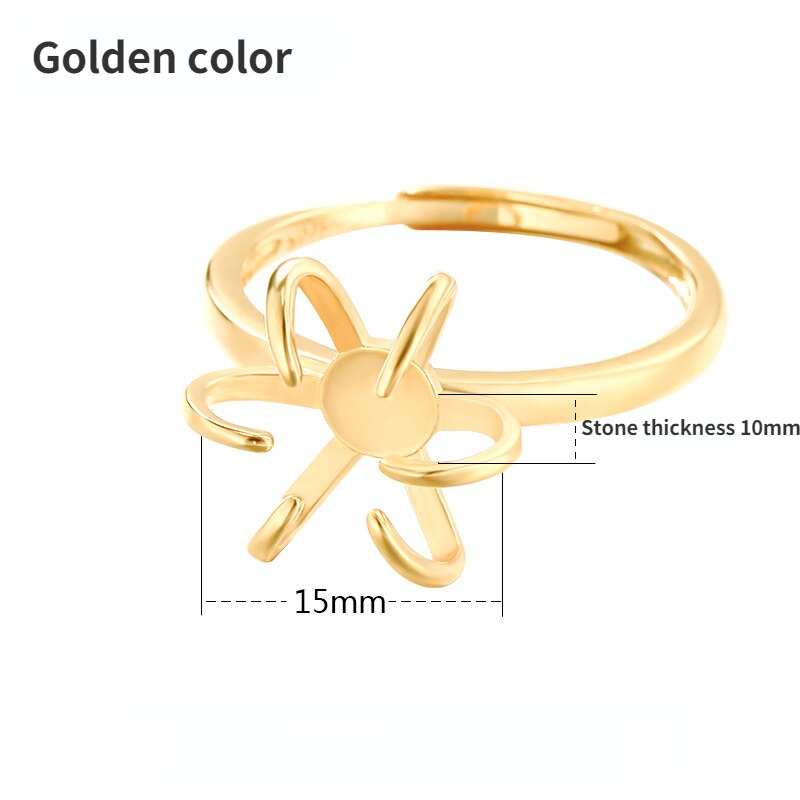 S925 Sterling Silver Ring Empty Set Female 18K Gold Wax Amber Turquoise Shaped Ring Empty DIY Jewelry Making Accessory Wholesale - luckacco
