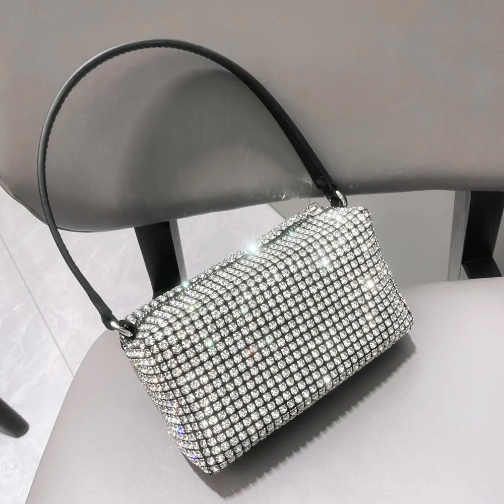 Handle Rhinestones Evening bag silver Crystal Bling Top Handle Bags for Women Purses and Handbags Luxury Designer Women's bag