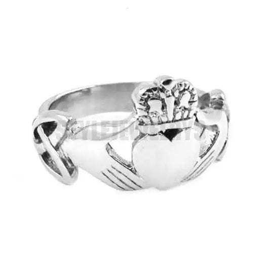 Luckacco Claddagh Style Hand to Hold a Heart with Crown Ring Stainless Steel Jewelry Celtic Biker Wedding Ring  SWR0312A