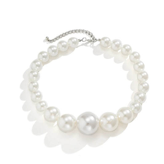 Luckacco Exaggerated Fashion Big Imitation Pearl Choker Necklace for Women Wedding Bridal Temperament Bead Maxi Chain Christmas Jewelry