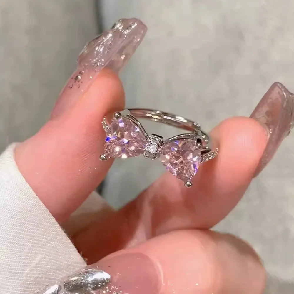 luckacco fashion bowknot finger rings adjustable bow rings jewelry sweet opening ring ornaments