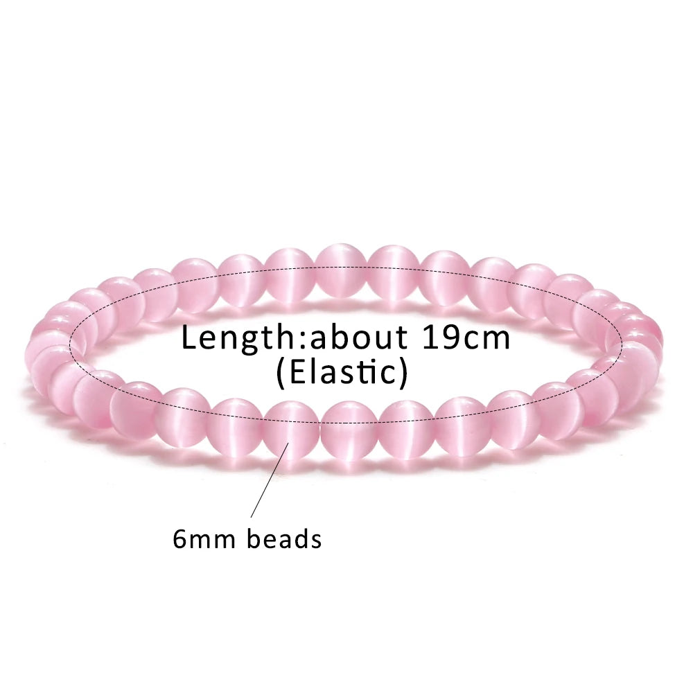 luckacco pink cat eye stone bracelet for women men natural opal quartz chakra devil's eye beads butterfly charm bangle wrist jewelry gift