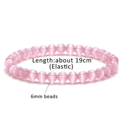 Luckacco Pink Cat Eye Stone Bracelet for Women Men Natural Opal Quartz Chakra Devil's Eye Beads Butterfly Charm Bangle Wrist Jewelry Gift