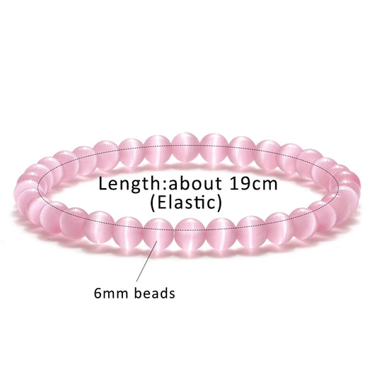 Luckacco Pink Cat Eye Stone Bracelet for Women Men Natural Opal Quartz Chakra Devil's Eye Beads Butterfly Charm Bangle Wrist Jewelry Gift