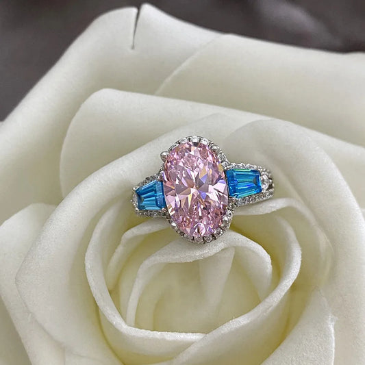 Luckacco Pink Cubic Zirconia Ring Suitable for Women's Engagement Wedding Luxury Accessories Sparkling Silver Fashion Jewelry