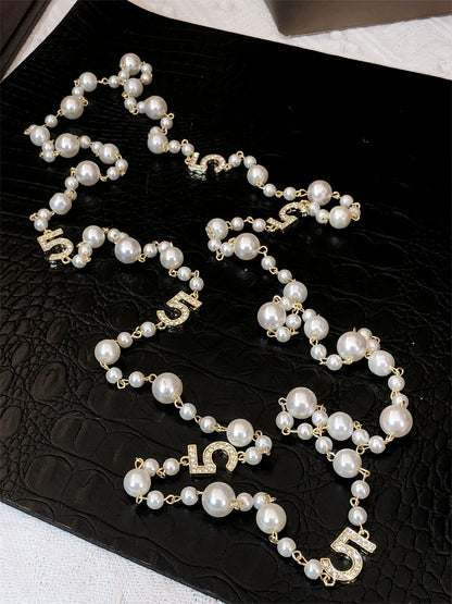 Luckacco Long Pearl Letter Multi layered Tassel Sweater Chain Necklace Jewelry For Women