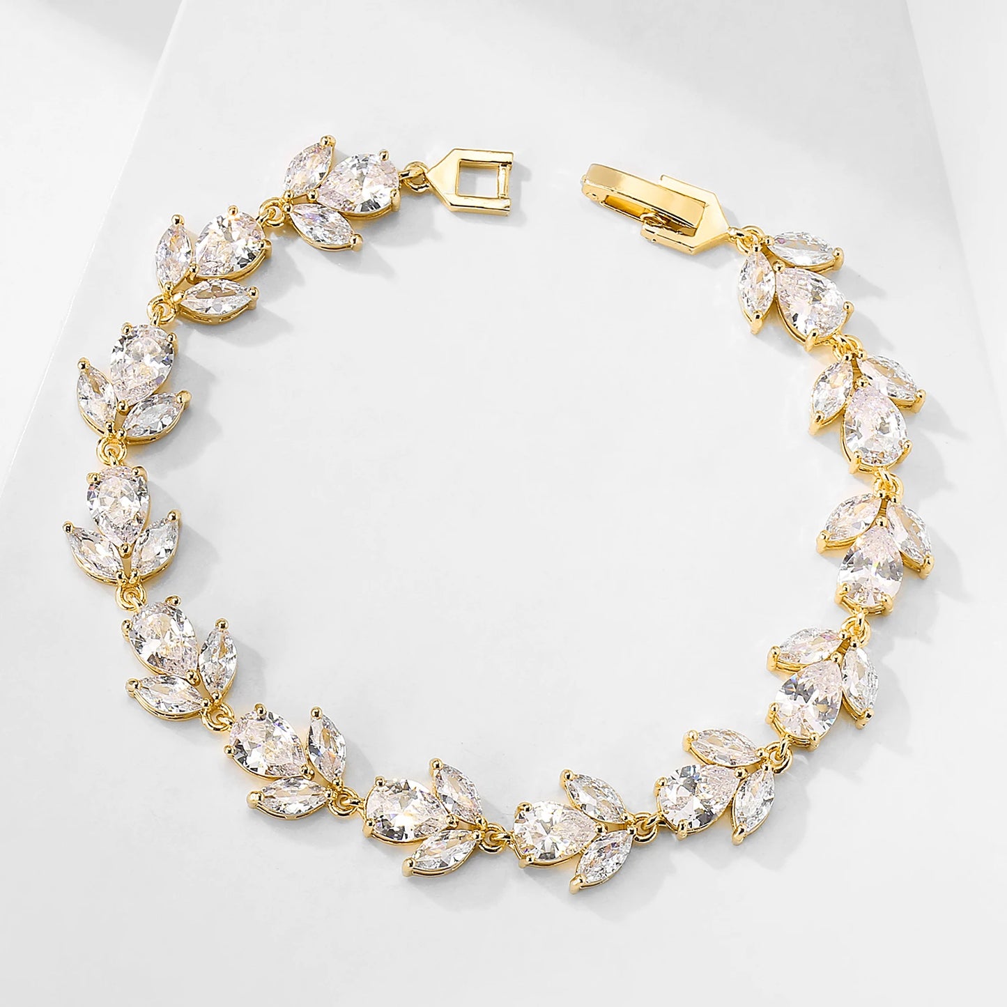 luckacco picks luxury aaa cubic zirconia wedding bracelets for women high quality white gold color leaf charm bracelet bangles