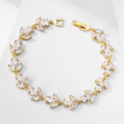 Luckacco picks Luxury AAA Cubic Zirconia Wedding Bracelets for Women High Quality White Gold Color Leaf Charm Bracelet Bangles