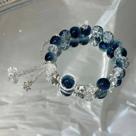 Luckacco Light Luxury Purple Glass Crystal Beaded Bracelets for Women Chic Butterfly Tassel Pendant Bracelets Sweet Girl Wrist Jewelry
