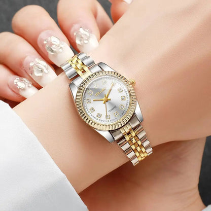 Luckacco Luxury Rhinestone Women Watches Stainless Steel Band Quartz Wristwatch Clock Gift Reloj Mujer（Without Box）