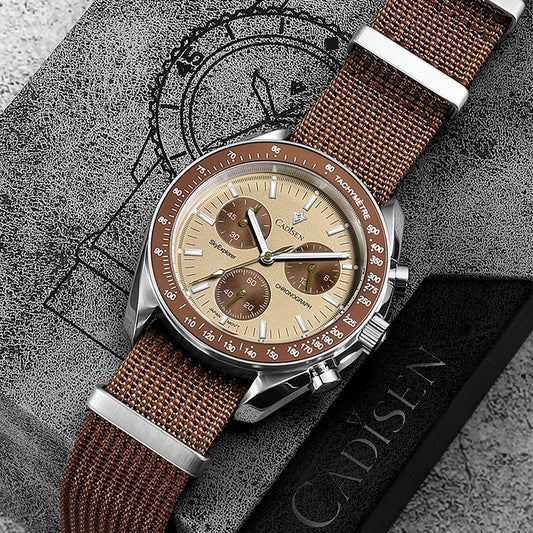 Luckacco CADISEN New Men's Watches Luxury Quartz Wrist Watch For Men Sapphire AR Coated Crystal Canvas VK68 Speed Chronograph Automatic
