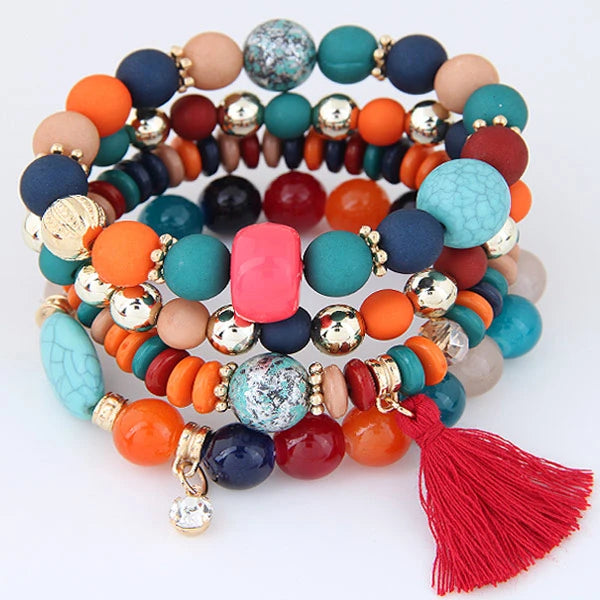 luckacco bohemian charm beads wrap bracelets & bangles for women boho flower leaf tassel bracelet multilayer bracelet femme 2024 new